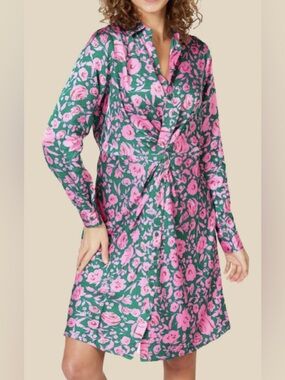 ESQUALO Green and Pink Floral Long Sleeve Dress
